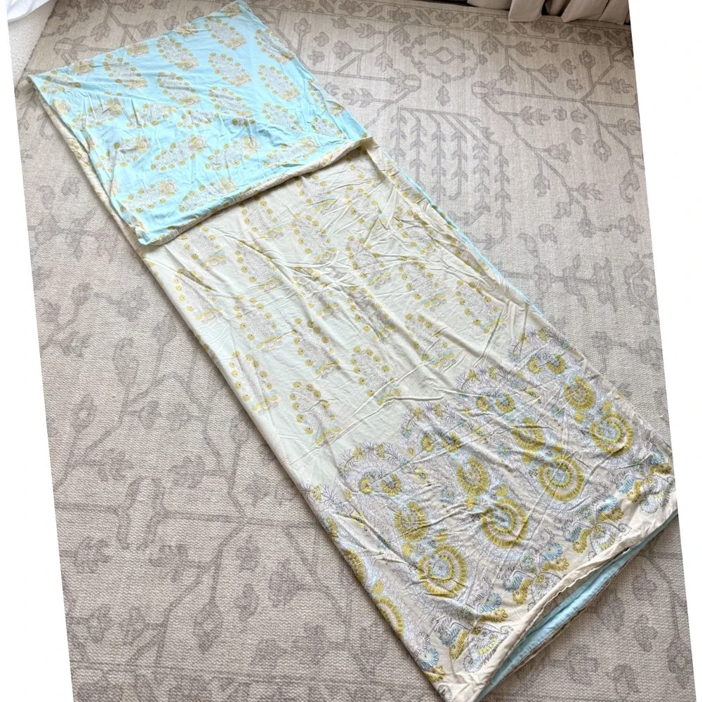 ECHO Designs‎ Reversible Paros Paisley Blue Yellow Cotton Twin Size Duvet Cover